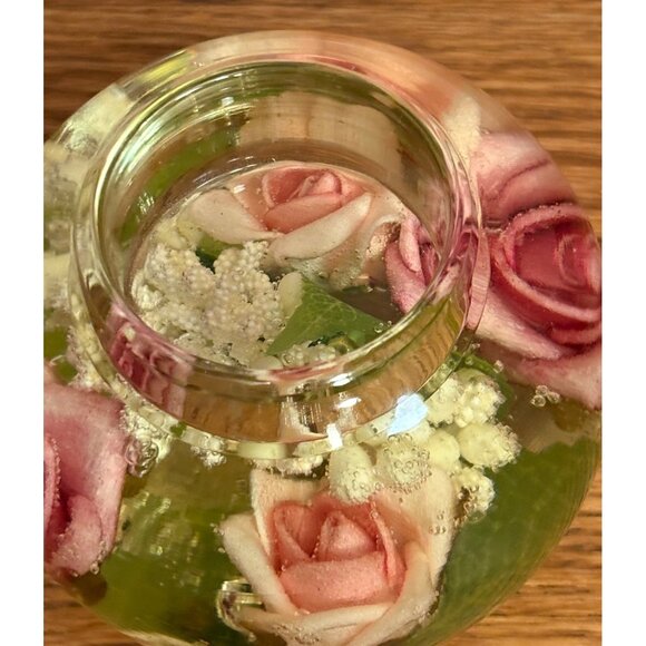 Gilde Dreamlight Glass Tealight Candle Holder Pink Roses Foilage Germany - Picture 5 of 8